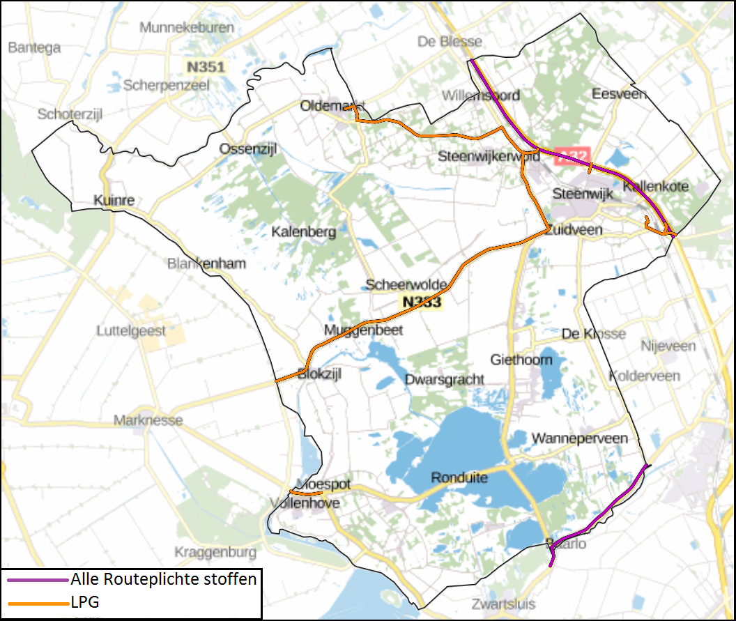Kaart met LPG routes