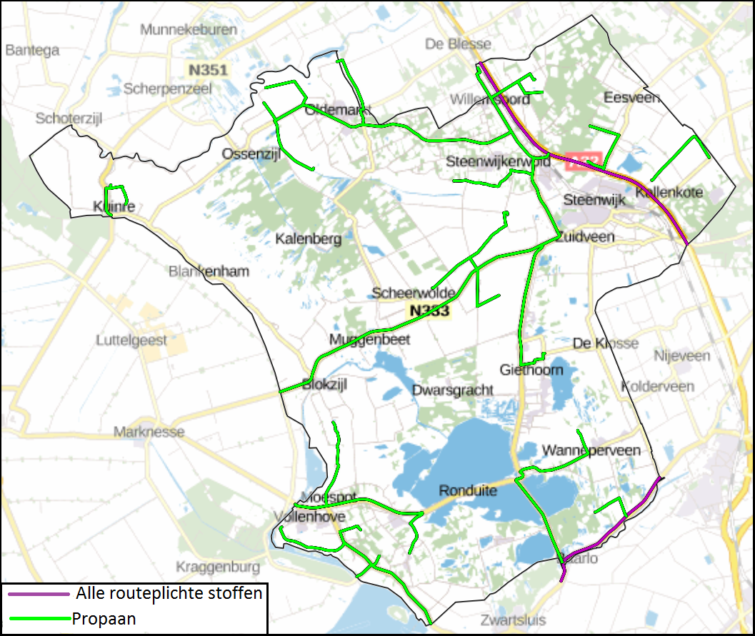 Kaart met routes Propaan