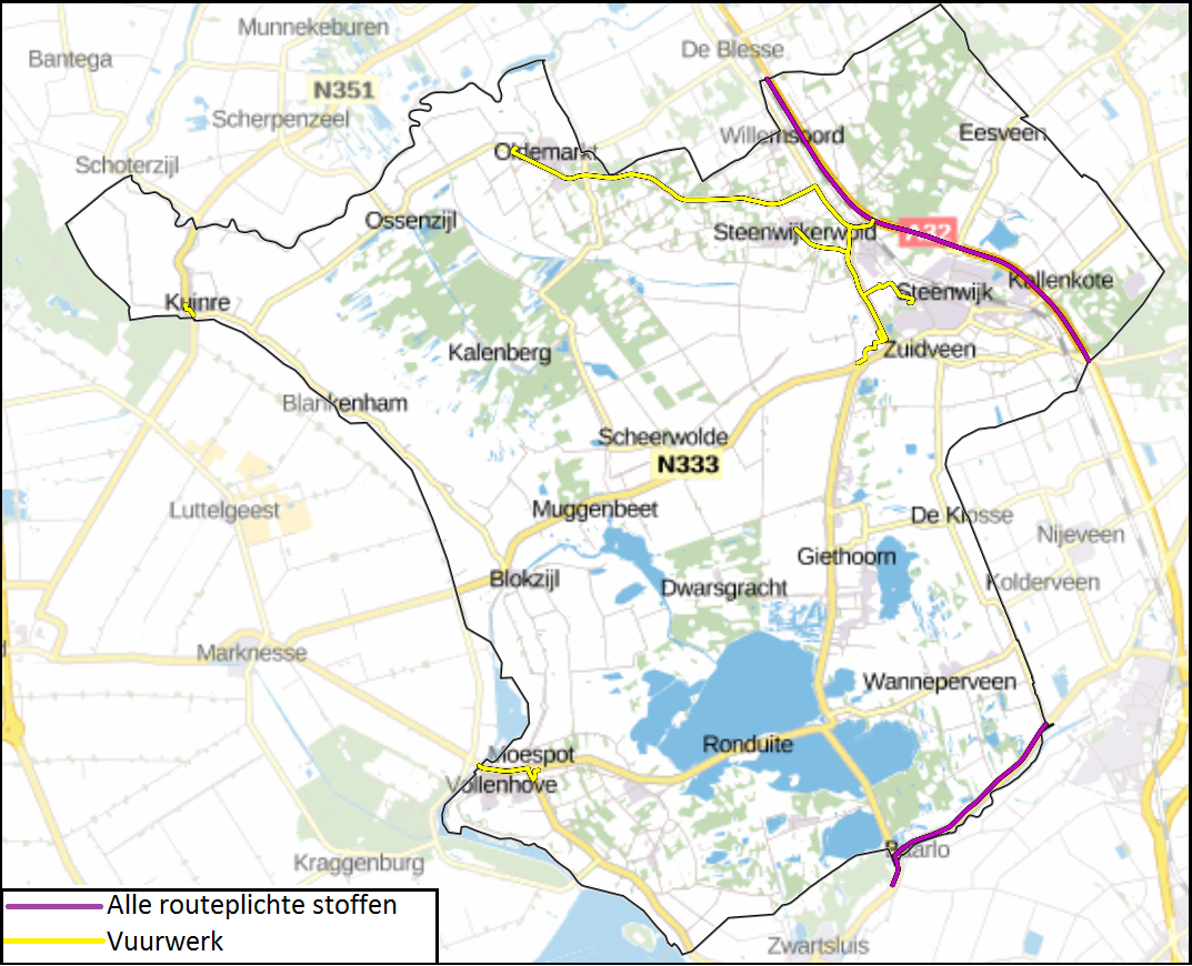 Kaart met routes Vuurwerk