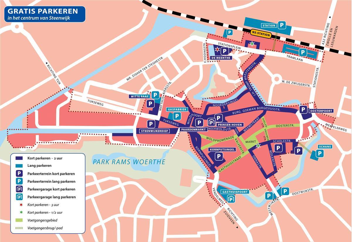 Overzichtskaart gratis parkeren centrum Steenwijk