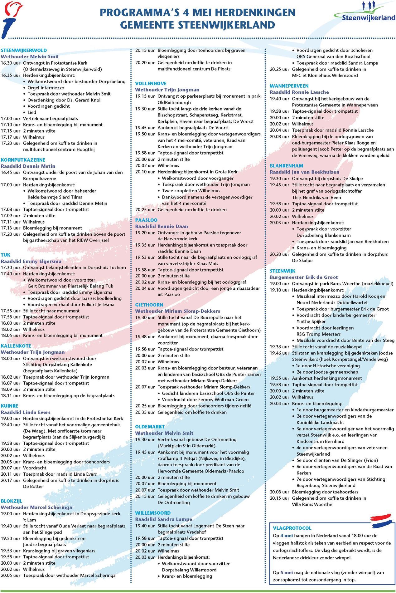 Programma's 4 mei herdenkingen gemeente Steenwijkerland
